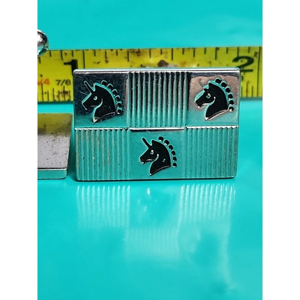 Vintage Silver-Tone Unicorn Cufflinks – Square Men’s Mythical Collectible Gift - Picture 2 of 8